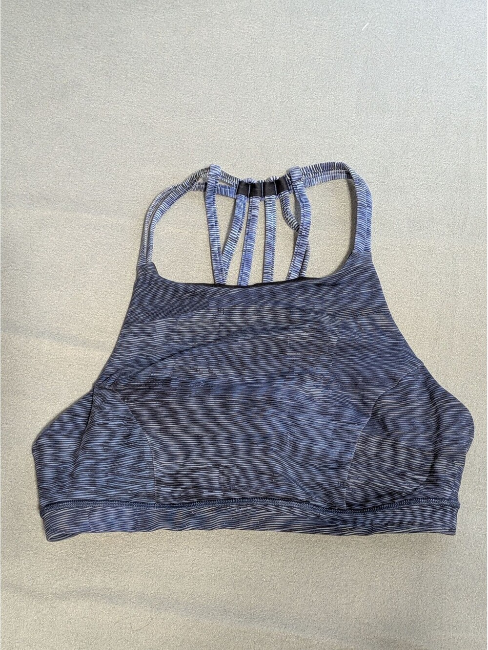Lululemon Sports Bra Womens 8 Blue Stripe High Neck Strappy Racerback Yoga